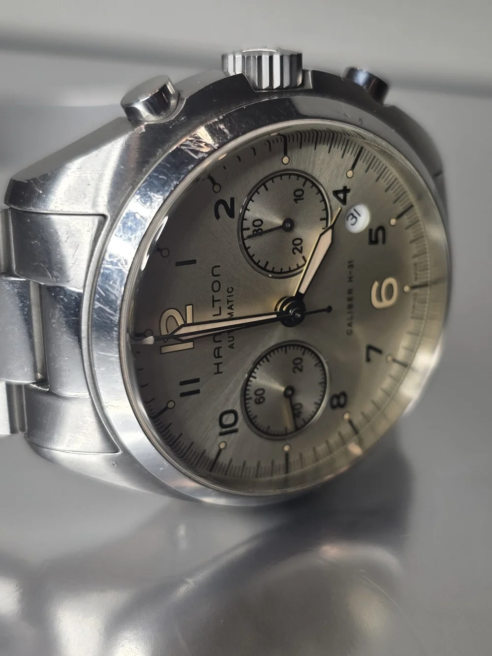 Hamilton Khaki pilot pioneer Chronograph Men's Watch Steel bracelet- H76416155